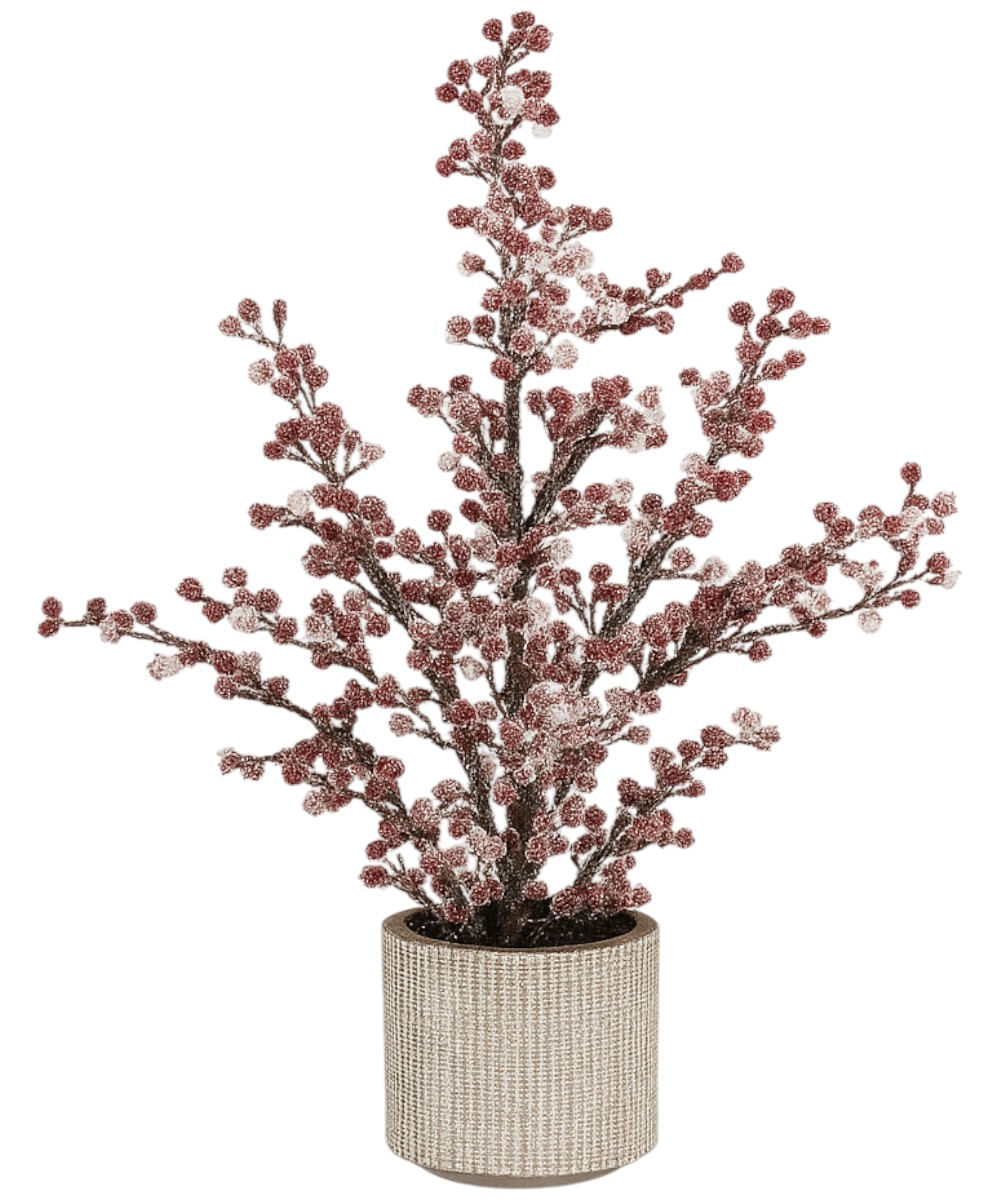 Árbol de mini bayas rojas nevadas con maceta 80 cm