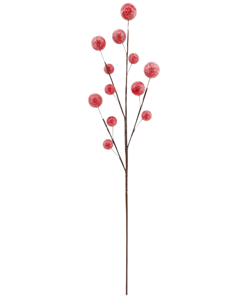 Rama decorativa de bayas rojas escarchadas 80 cm