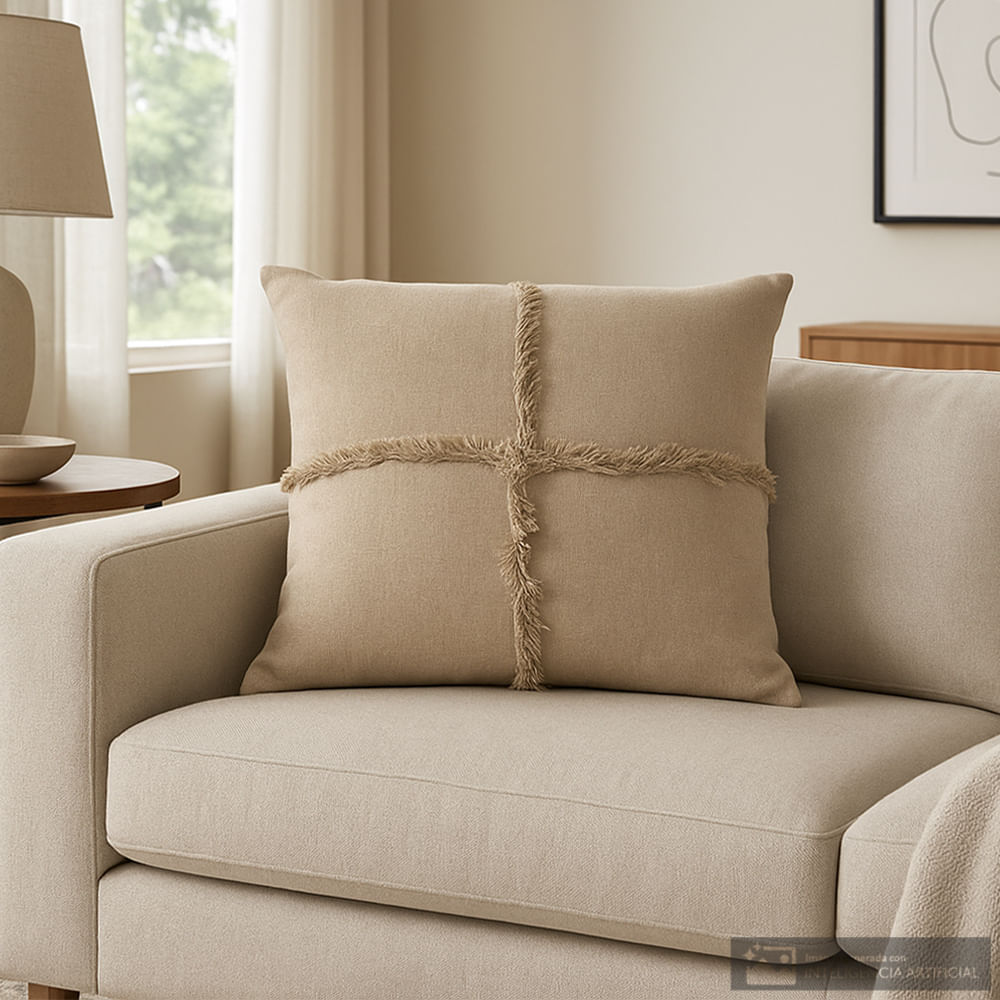 Cojín cuadrado decorativo de poliéster con flecos 50x50 cm