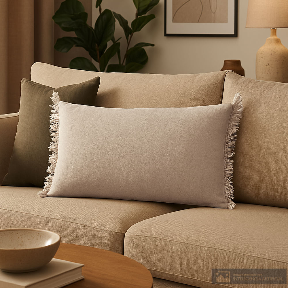 Cojín rectangular decorativo de poliéster con flecos 30x50 cm