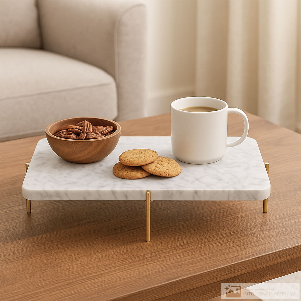 Bandeja decorativa de mármol con base 15x26x7 cm