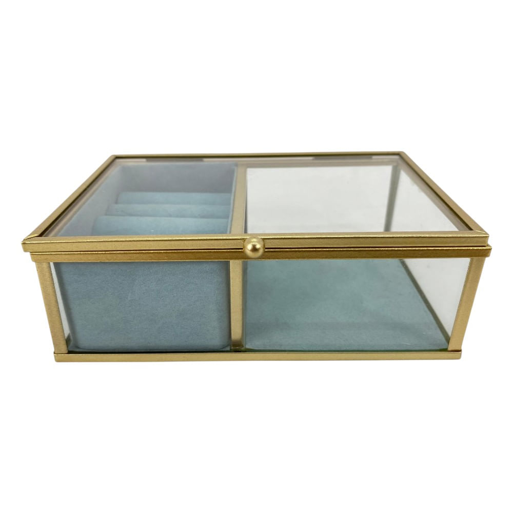 Joyero de metal y vidrio 10x15x5 cm