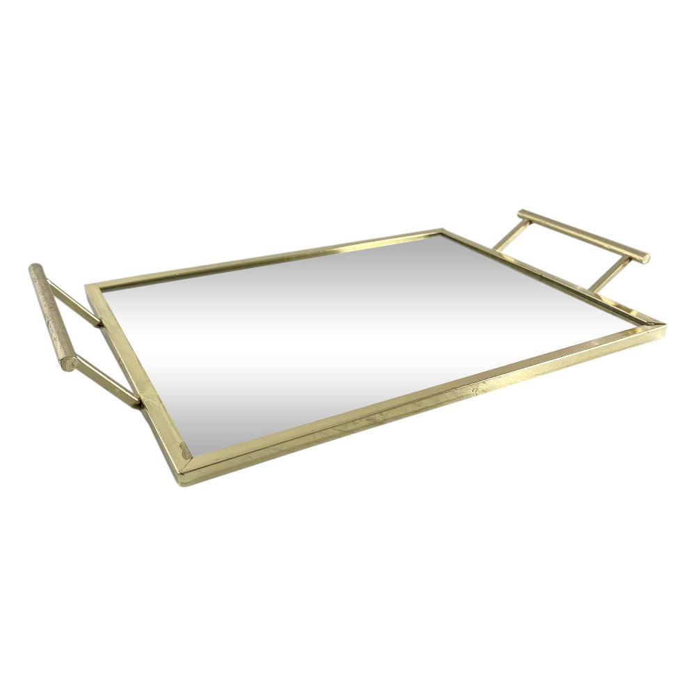 Bandeja decorativa de metal y vidrio 38x22.8x5 cm