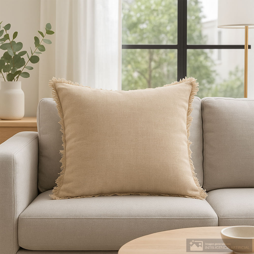 Cojín cuadrado decorativo de poliéster con flecos 50x50 cm
