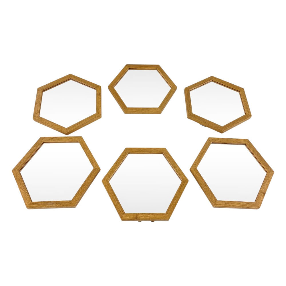 Juego 6 de espejos geométricos marco de madera 25.5x22x9 cm