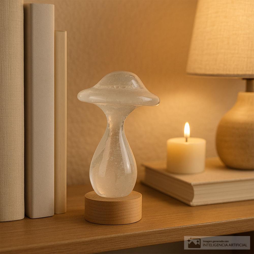 Figura decorativa de vidrio con base de madera 10.8 cm