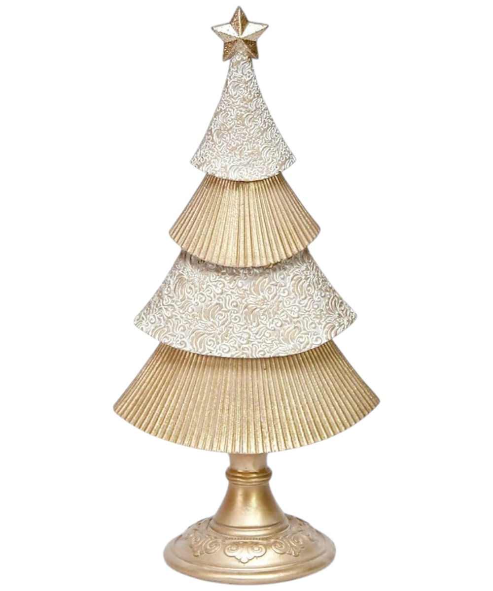 Árbol navideño de mesa champagne y plateado 11.5 x 11.5 x 32 cm