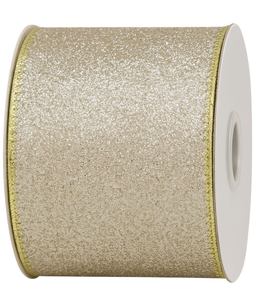 Listón para árbol champagne con glitter 6.3 cm x 10 yd