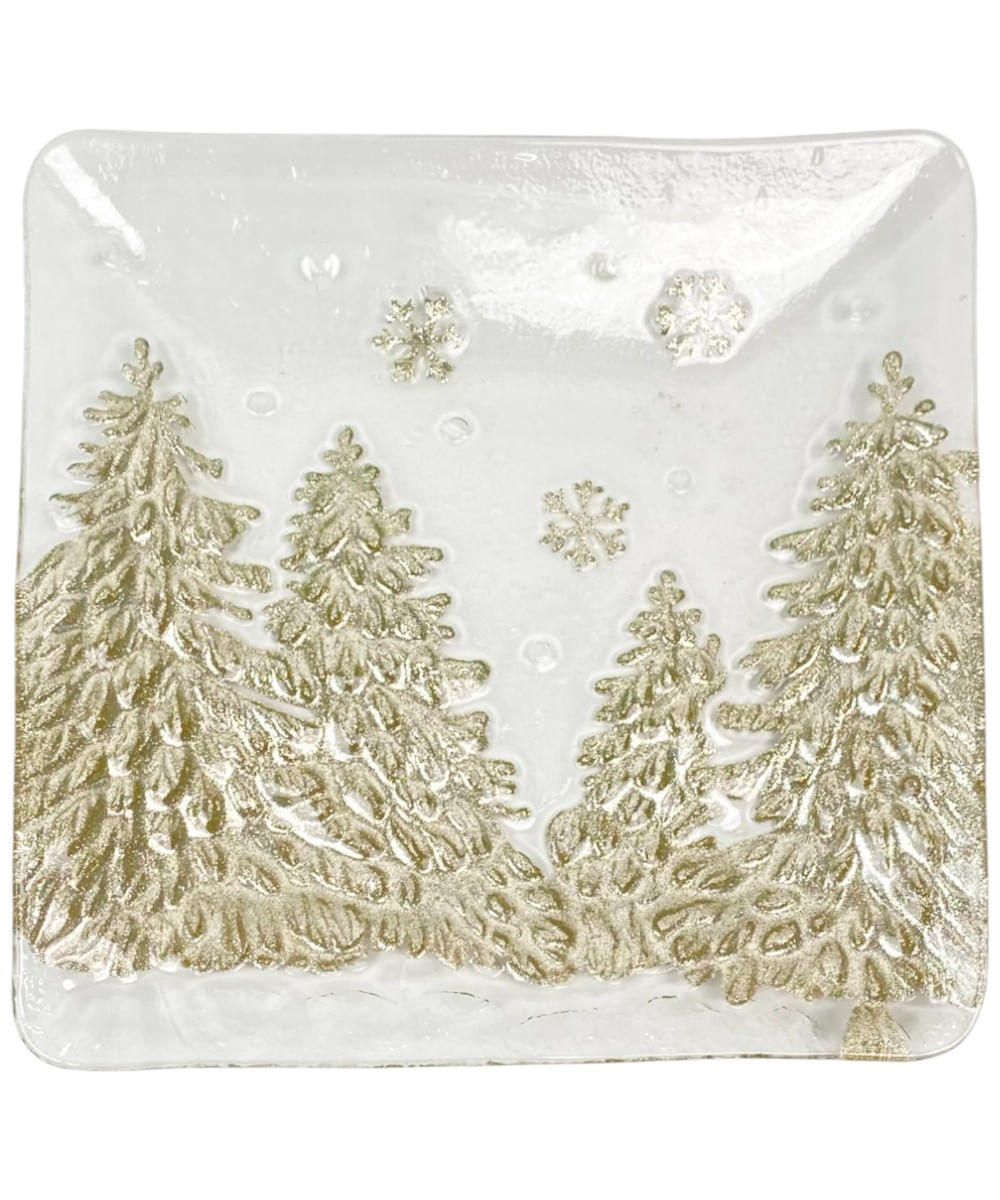 Centro de mesa blanco diseño de árboles dorados  23 x 23 x 2 cm