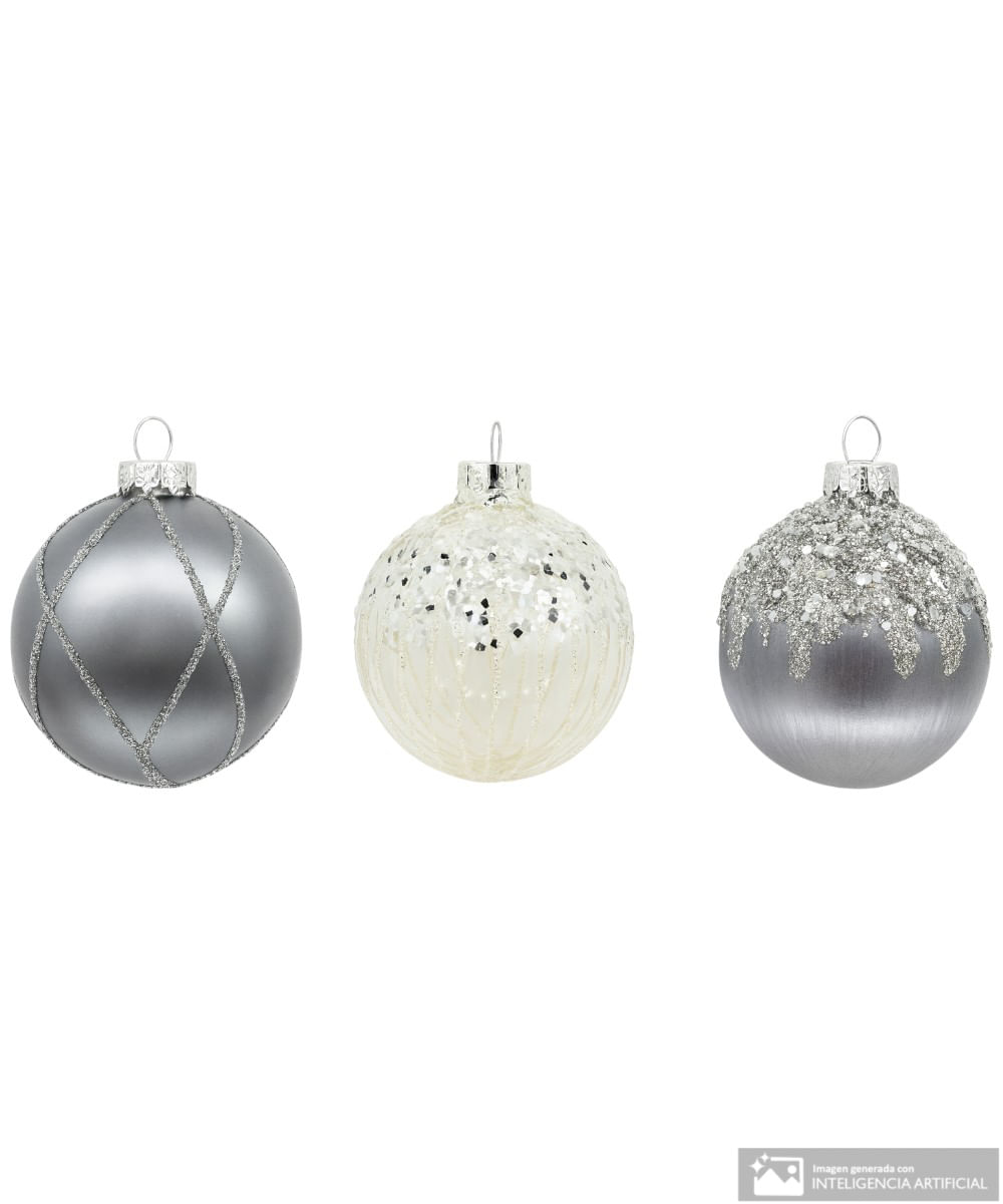 Set de 3 esferas decorativas plateadas 10 cm