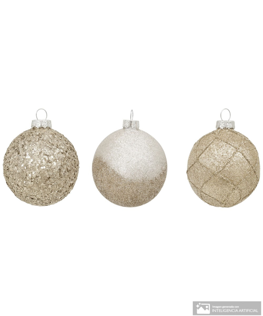 Set de 3 esferas surtidas champagne 10 cm