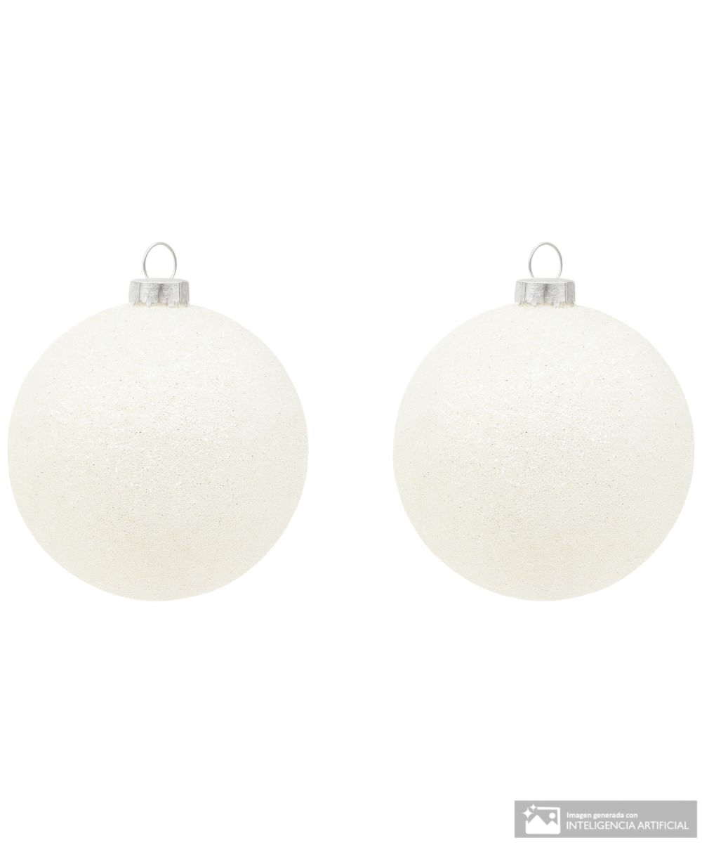 Set de 2 esferas blancas con glitter y lentejuelas 15 cm