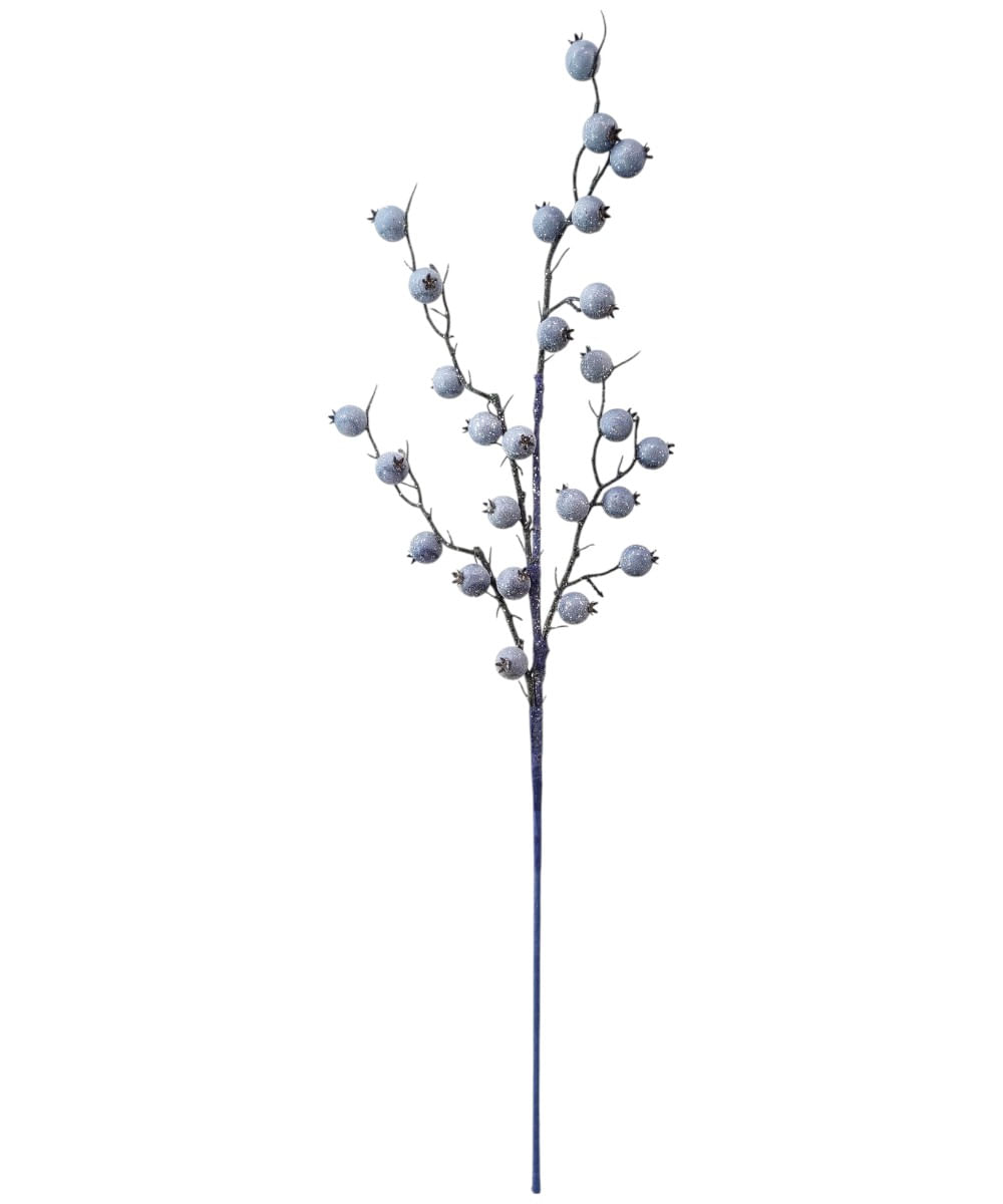 Rama decorativa de bayas azules escarchadas 82 cm