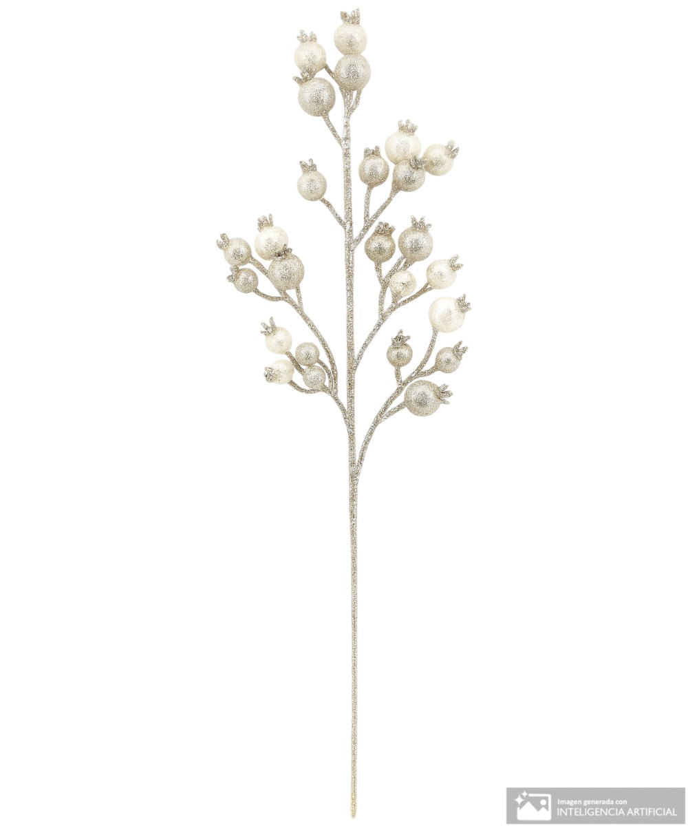 Rama de bayas y perlas con glitter champagne 60 cm