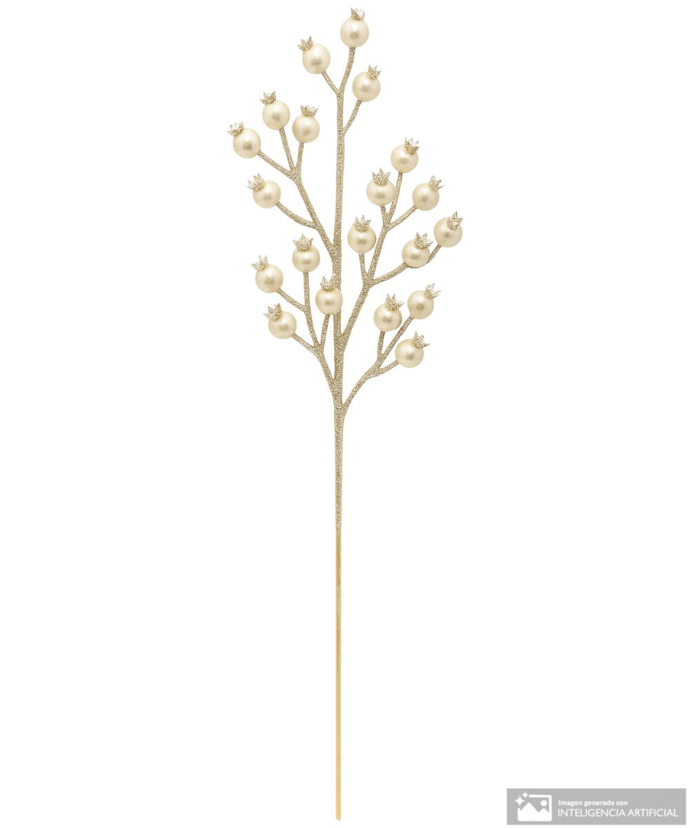 Rama de bayas y perlas con glitter champagne 47 cm