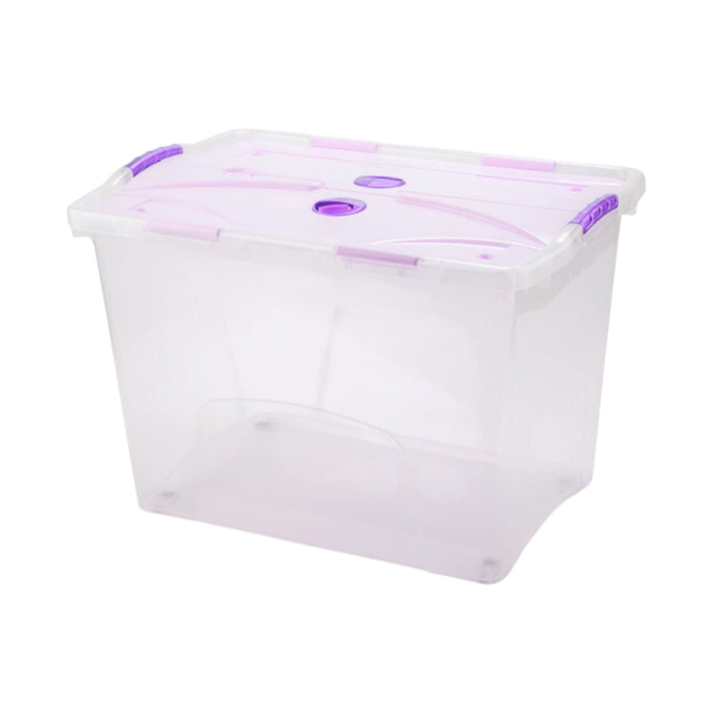 Baúl Móvil Lock capacidad 50.7 Litros, caja transparente tapa rosada con morado