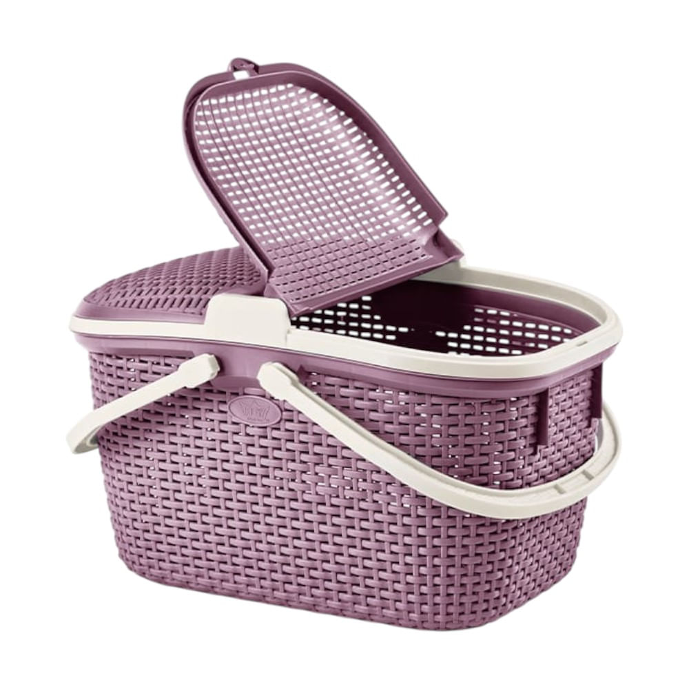 Canasta Picnic Tavaruá ratán en color morado