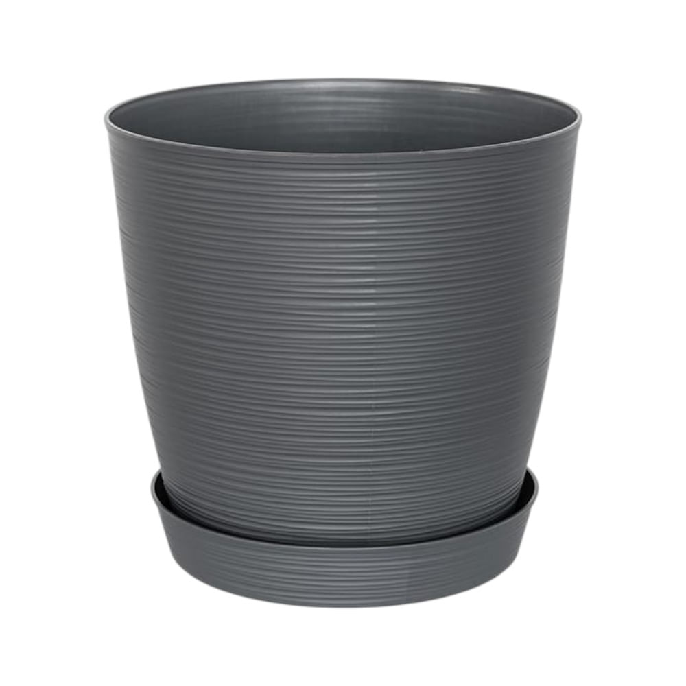 Maceta redonda estilo piedra con base 29x27cm en color Gris