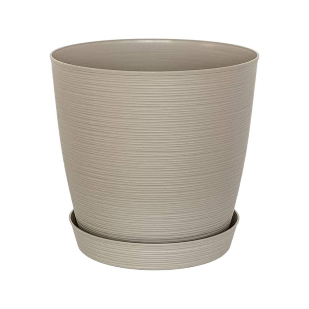 Maceta redonda estilo piedra con base 29x27cm en color Gris claro