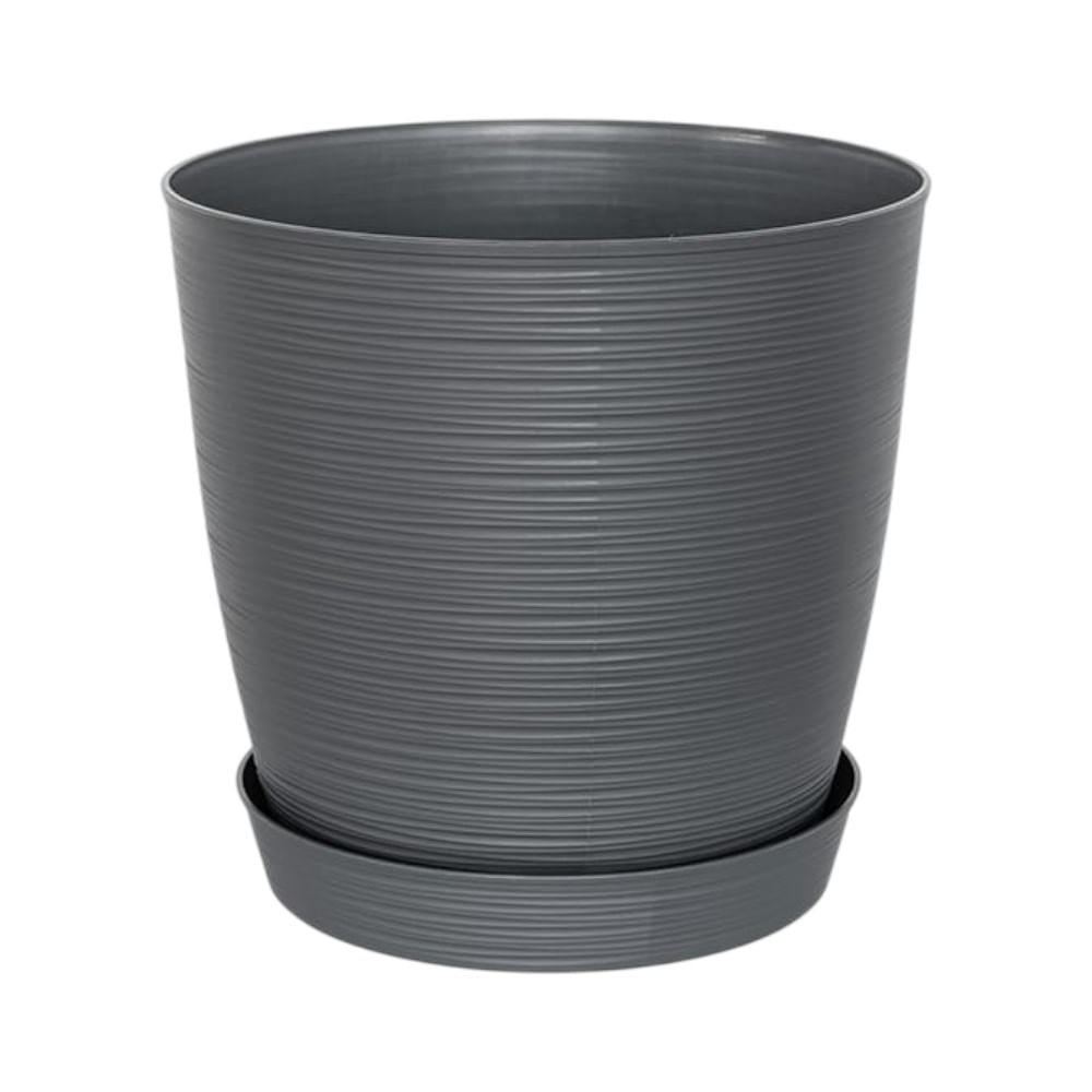 Maceta redonda estilo piedra con base 25x23cm en color Gris