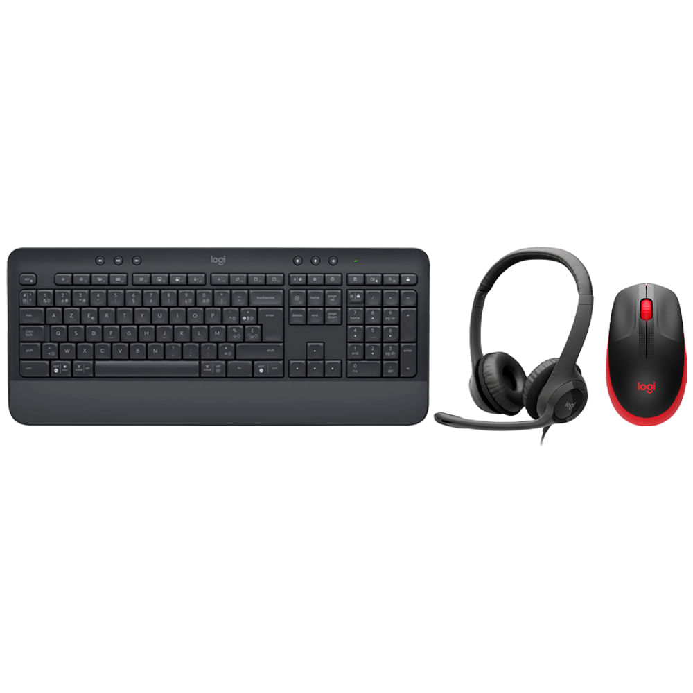 Combo teclado inalámbrico ergonómico Logitech K650 + mouse inalámbrico M190 + audífono cableado on ear H390