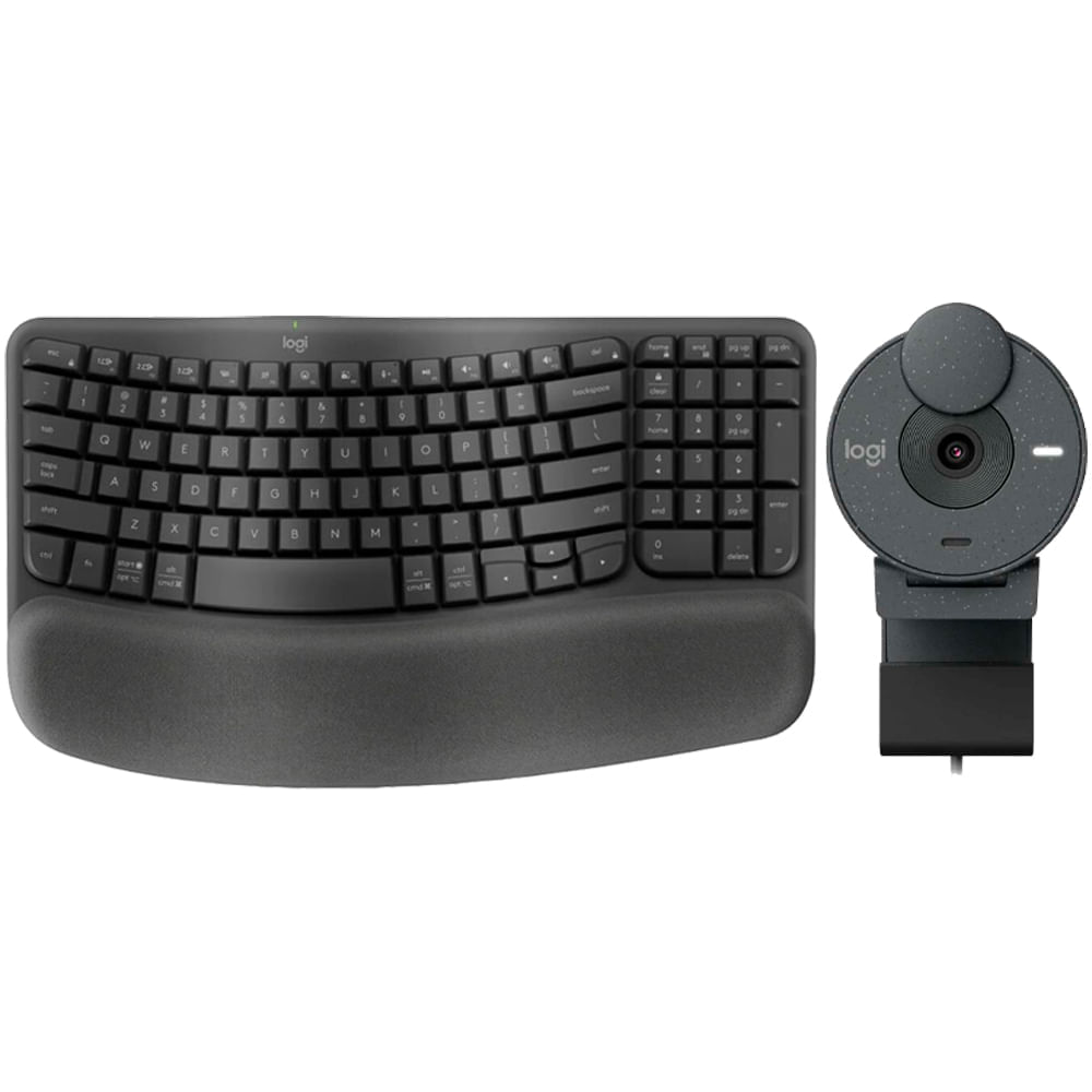 Combo teclado inalámbrico ergonómico Logitech Wave Keys + Webcam Brio 300 1080p Full HD