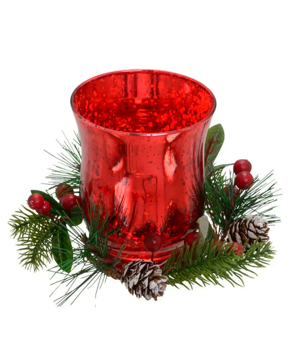 Portavelas decorativo rojo 12 x 12 x 9.50 cm
