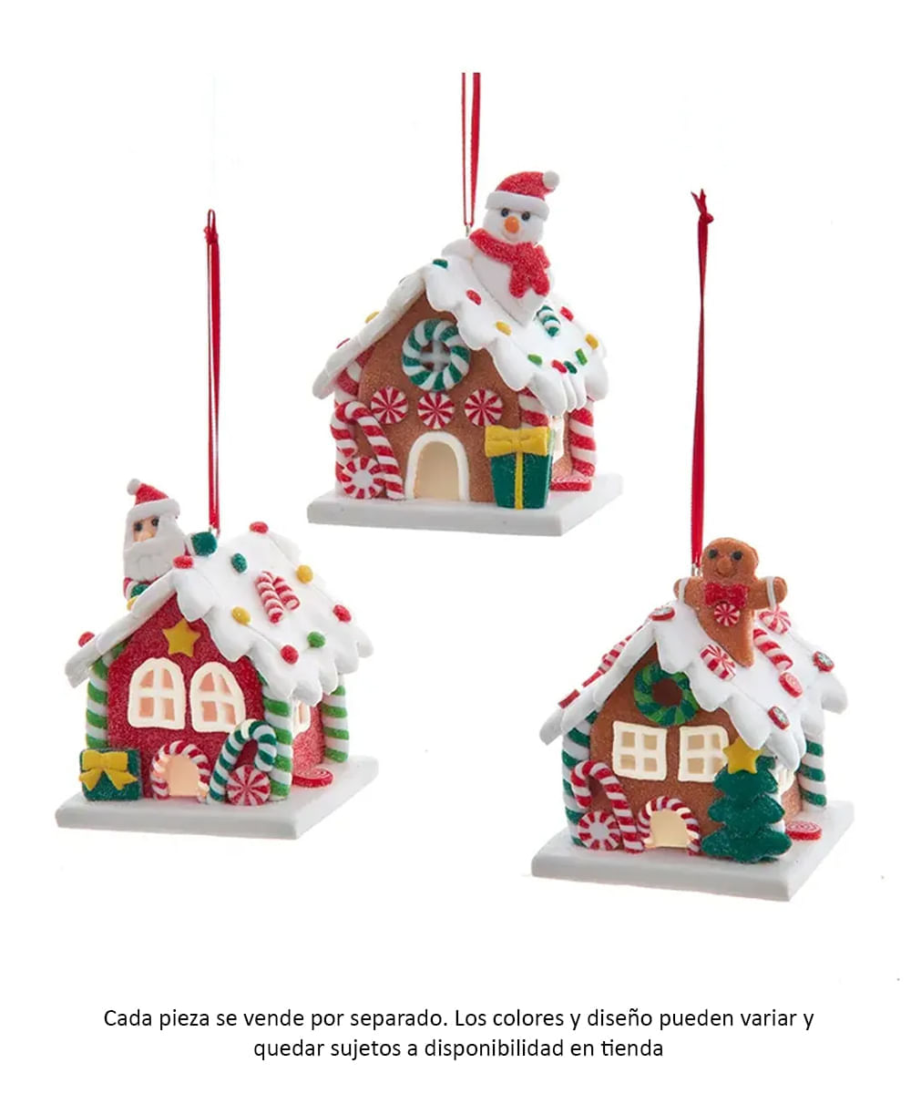 Adorno colgante surtido casa de caramelo y jengibre con luz 6 x 7 x 8 cm