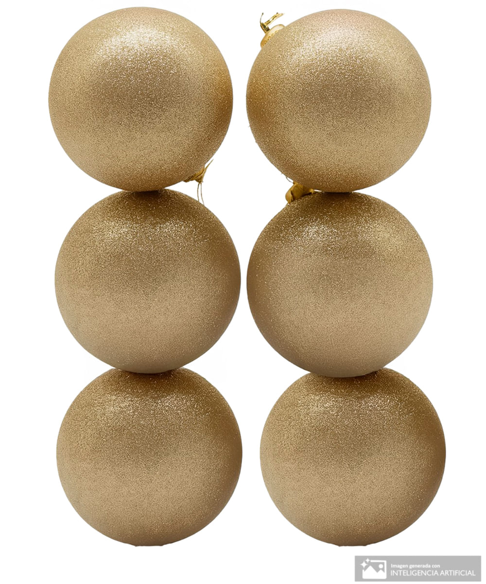 Set de 6 esferas navideñas doradas con glitter 8 cm