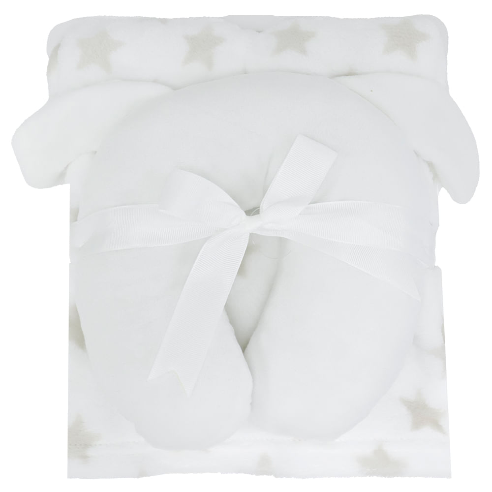 Frazada blanca con almohada para bebé