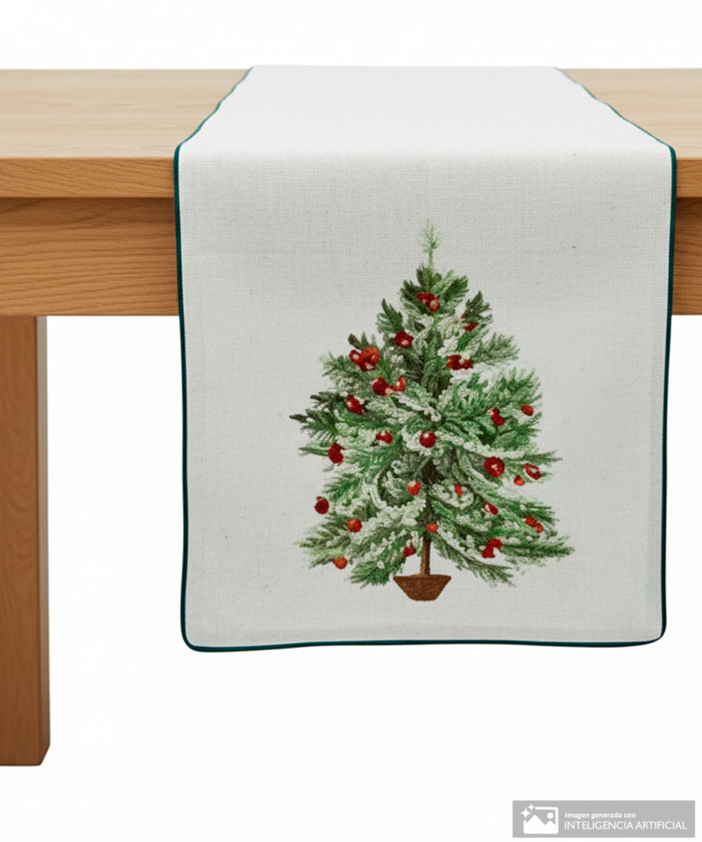 Camino de mesa blanco con diseño de árbol con bayas 180 x 35 x 0.02 cm