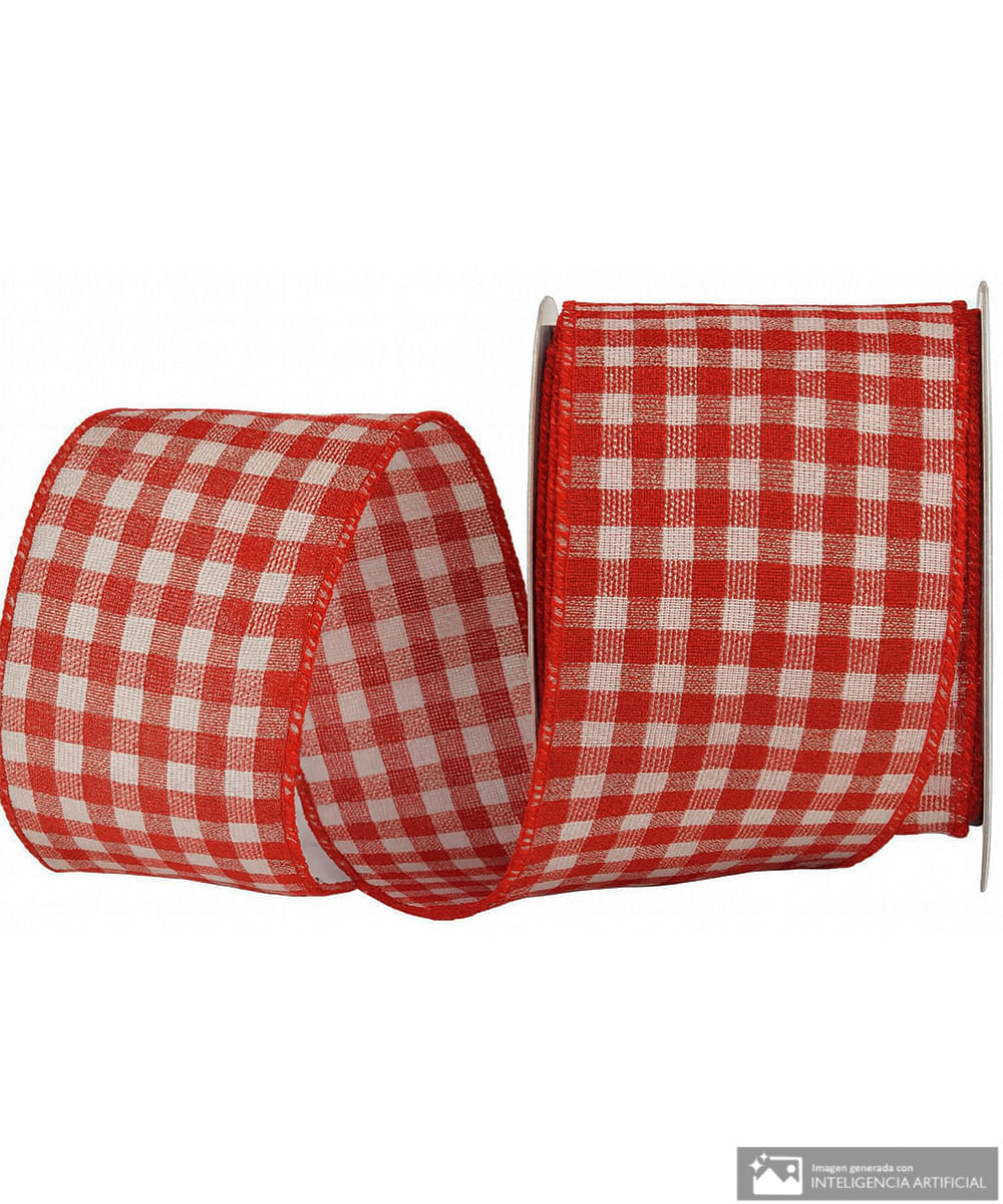 Cinta navideña roja cuadriculada para árbol de 5 yardas 12 cm