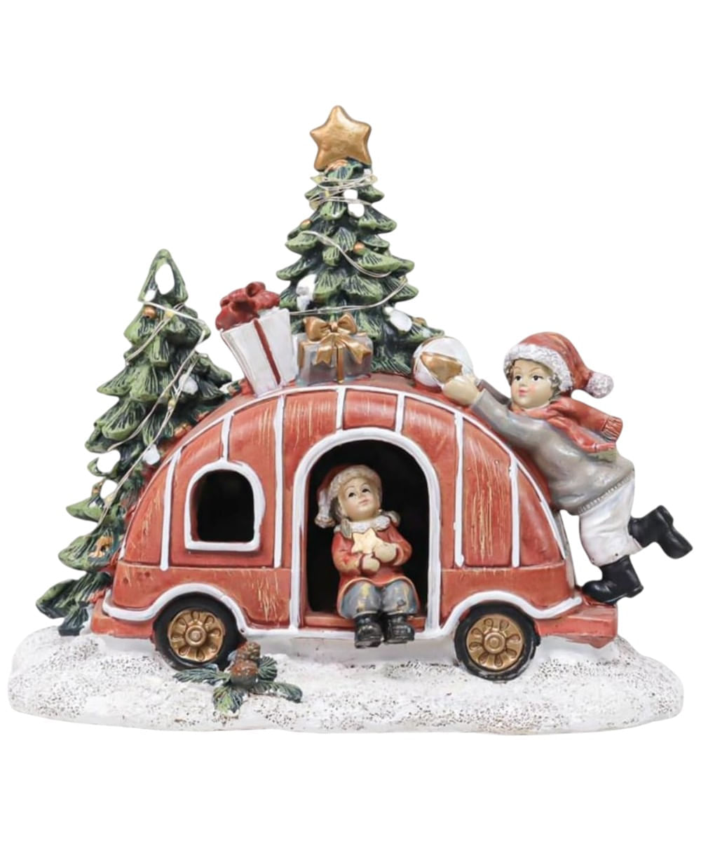 Escena navideña niños en carro 16 x 12.5 x 14.5 cm