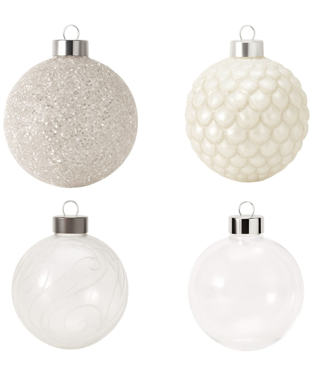 Set de 4 esferas surtidas blancas 10 cm