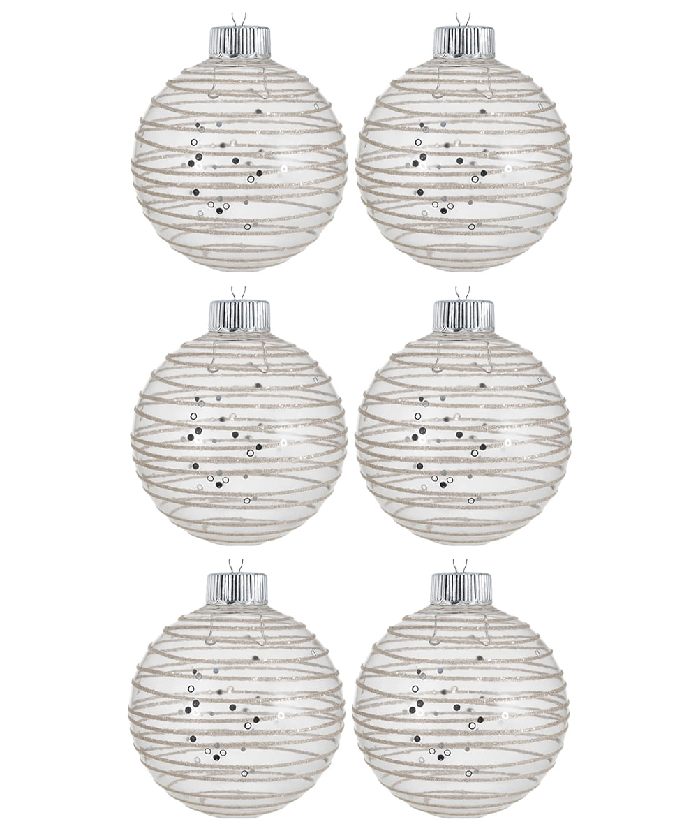 Set de 6 esferas navideñas transparentes con líneas doradas 8 cm