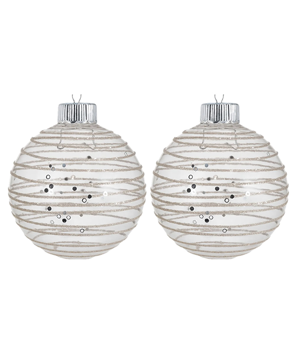 Set de 2 esferas navideñas transparentes con líneas doradas 12 cm