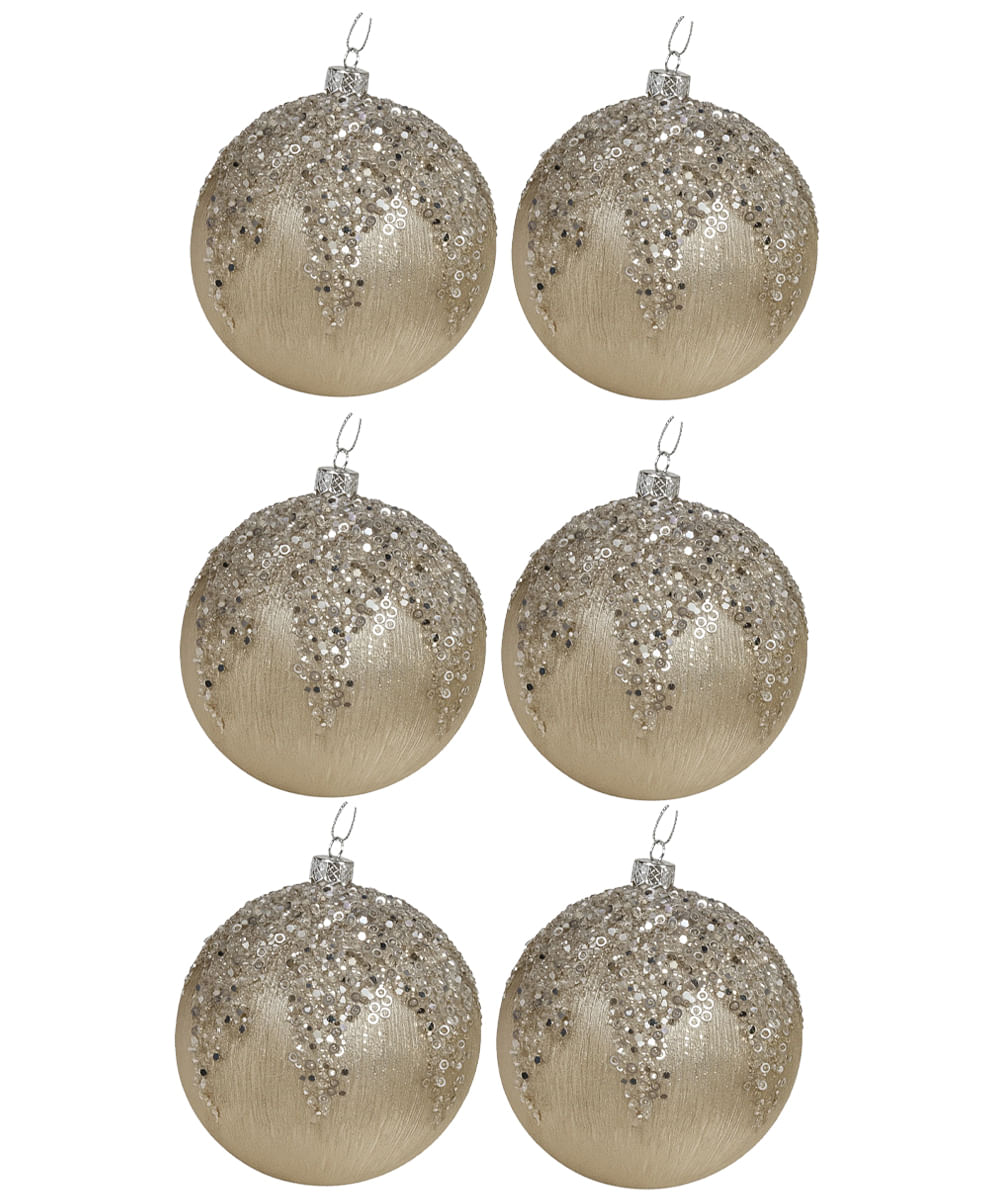Set de 6 esferas navideñas doradas con decoración 8 cm