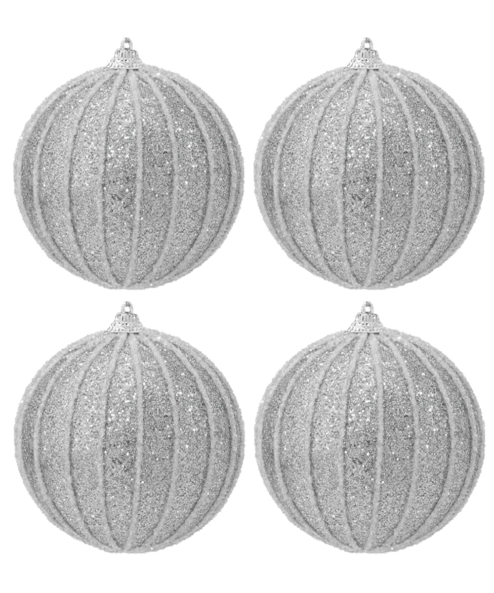 Set de 4 esferas navideñas doradas con líneas blancas 10 cm