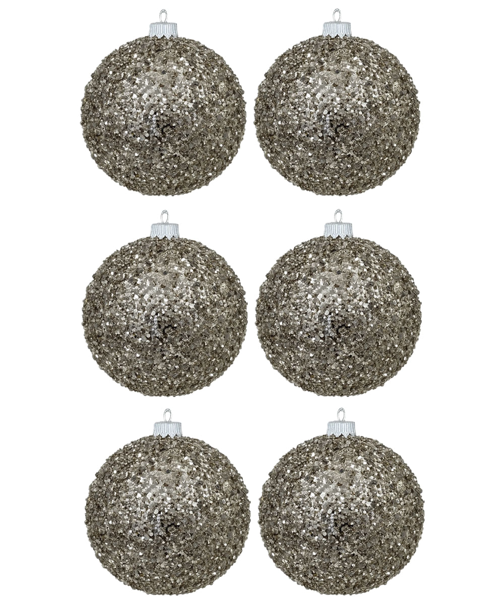 Set de 6 esferas navideñas plateadas con glitter 8 cm
