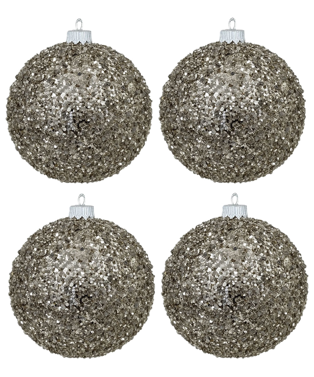 Set de 4 esferas navideñas plateadas con glitter 10 cm