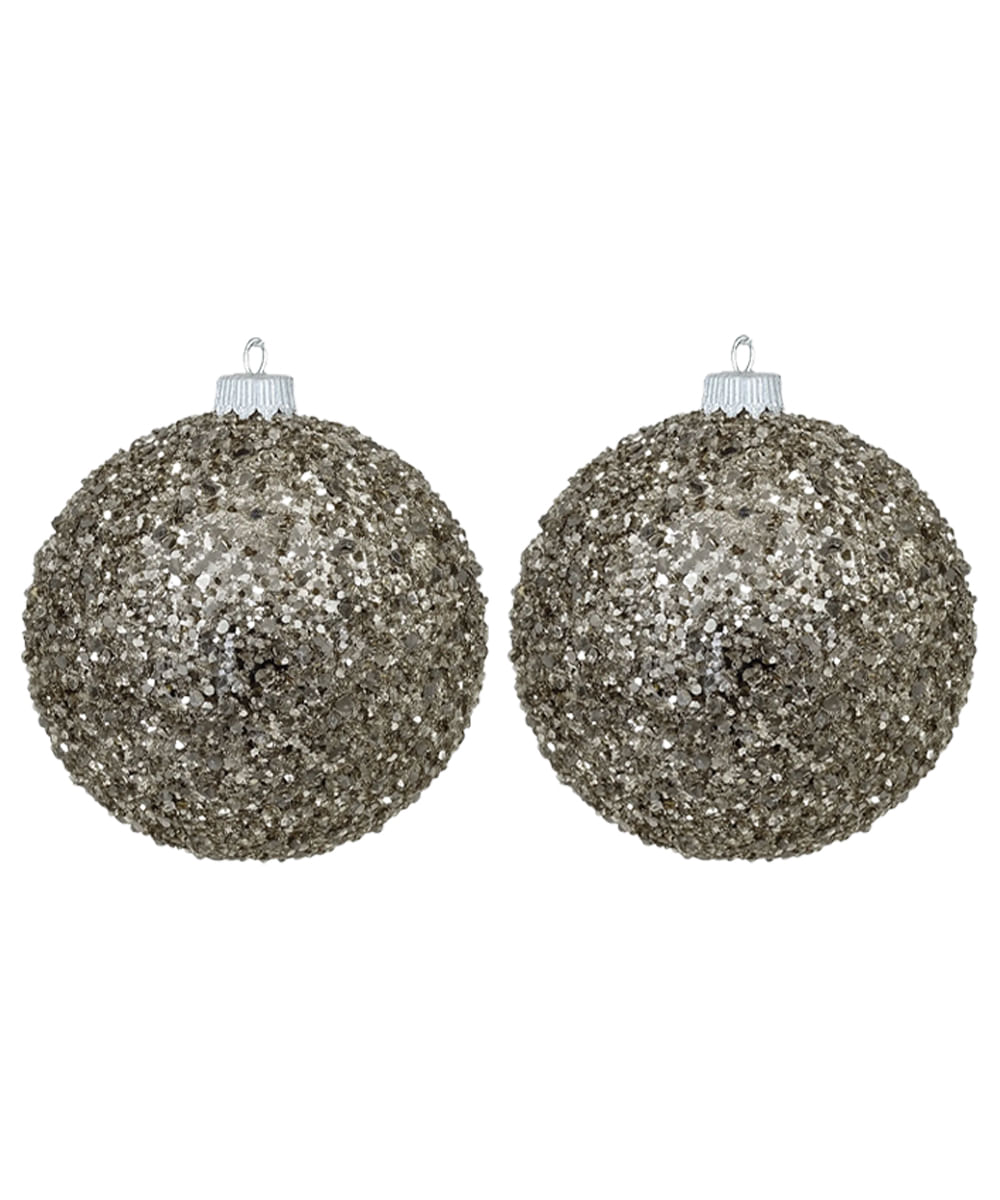 Set de 2 esferas navideñas plateadas con glitter 12 cm