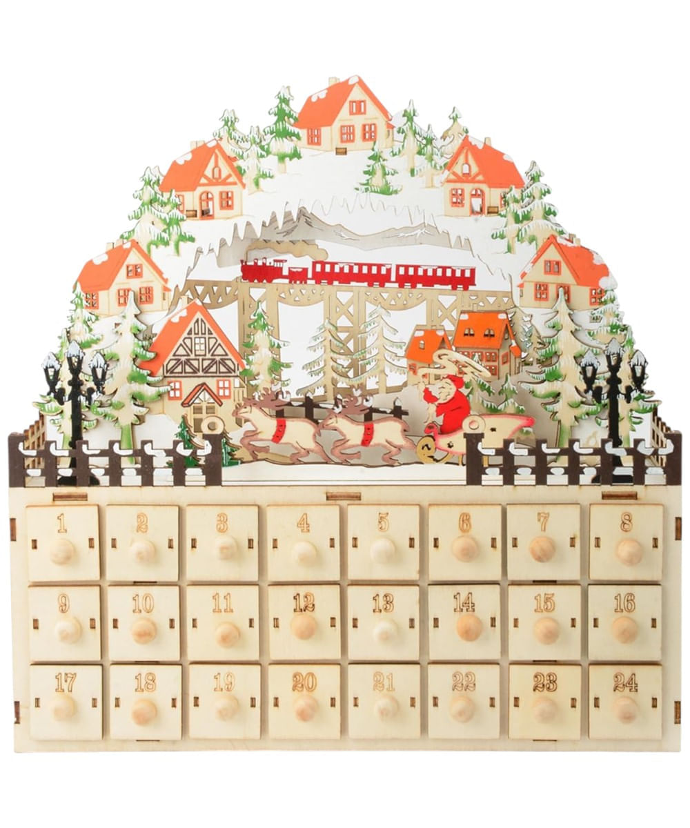 Calendario de adviento con escena navideña y luz 29 x 9 x 29.5 cm