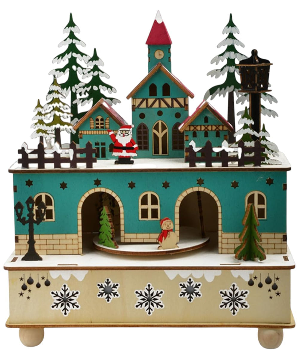 Villa navideña de madera con luz y música 22 x 12 x 25.5 cm