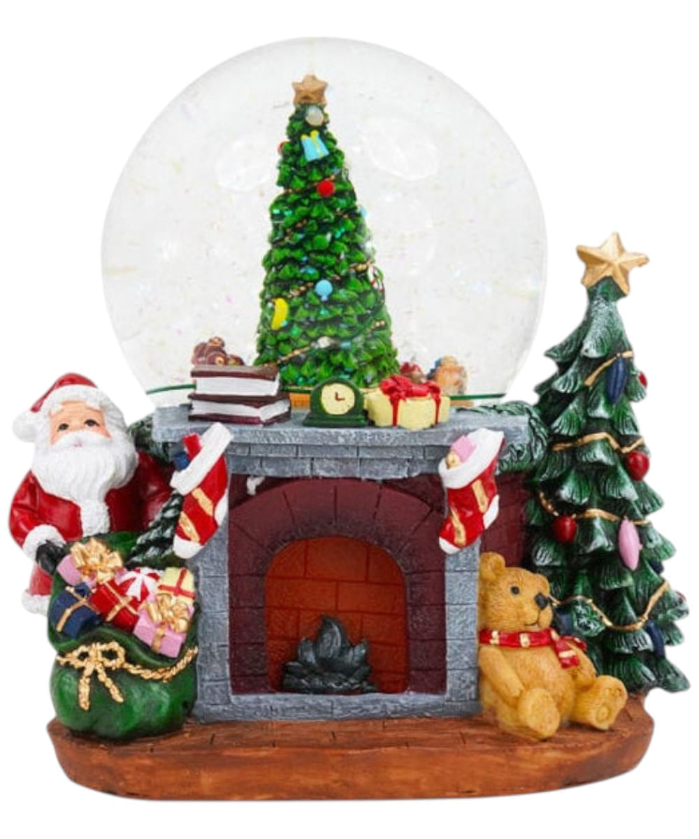 Escena navideña Santa en chimenea con esfera de vidrio 19 x 16.5 x 20 cm