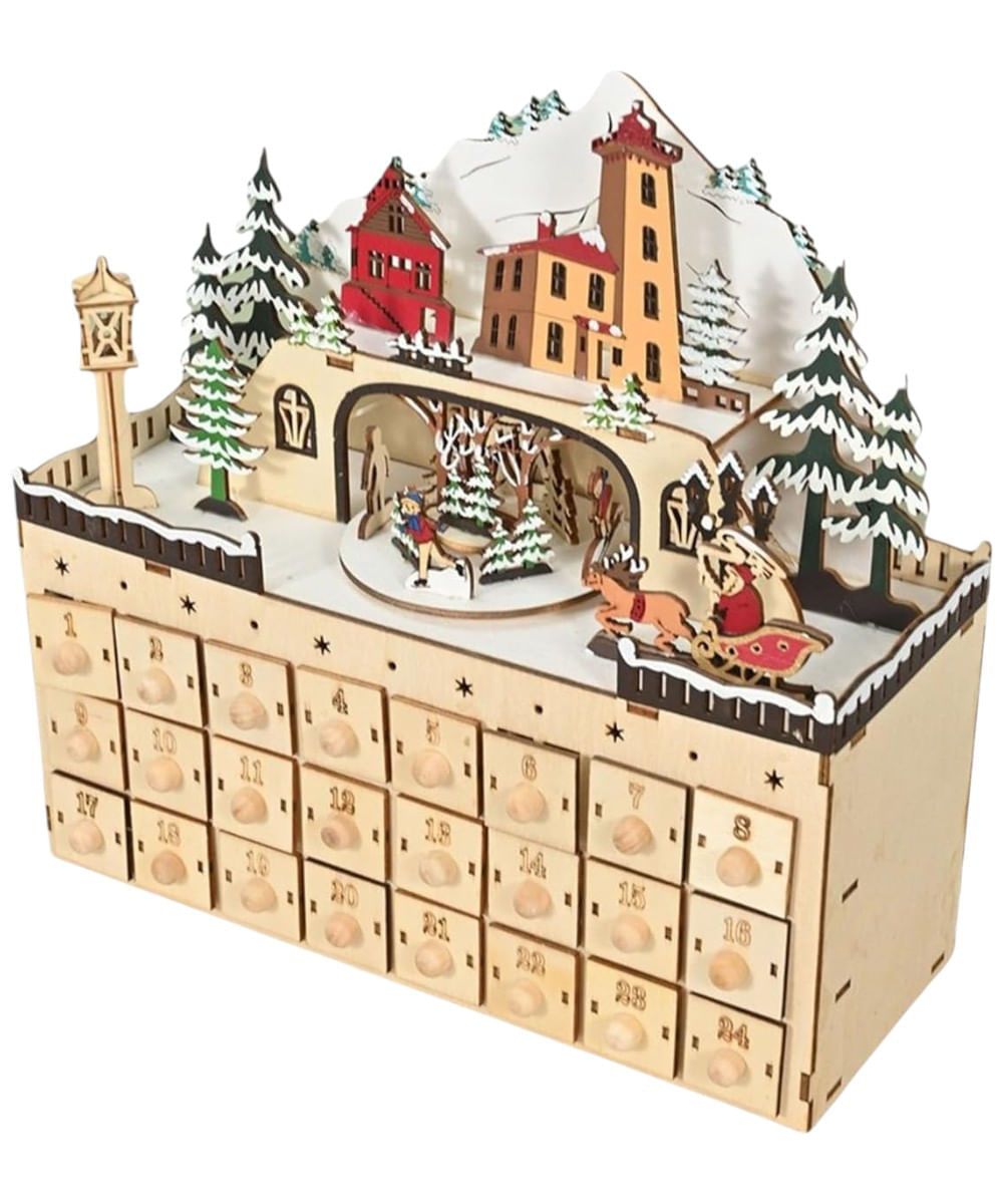 Calendario de adviento escena navideña con luz y música 29 x 12.5 x 28 cm