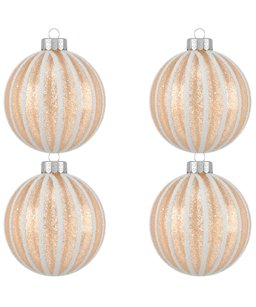 Set de 4 esferas navideñas doradas con líneas blancas 10 cm