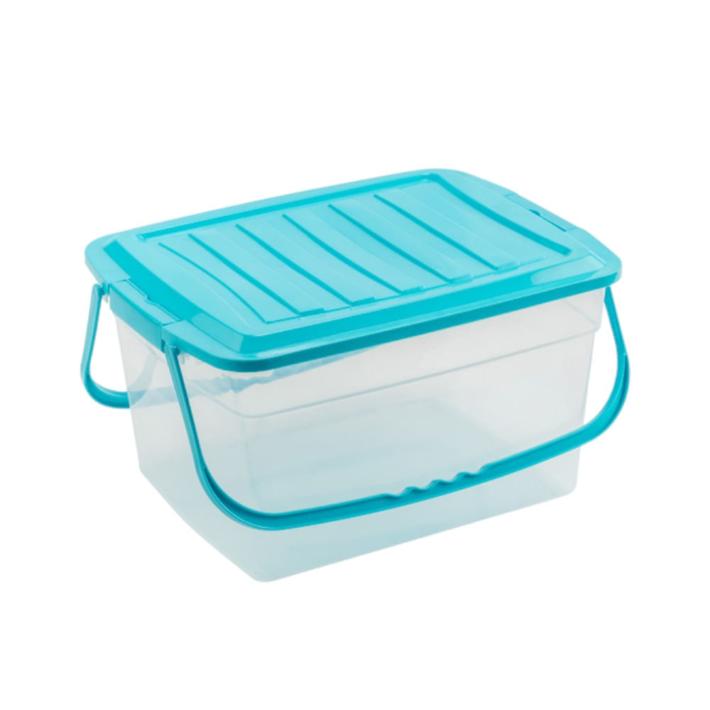 Caja Rectangular N20 con asas y broche, Capacidad 13.8 lt, caja clarificada con tapa celeste
