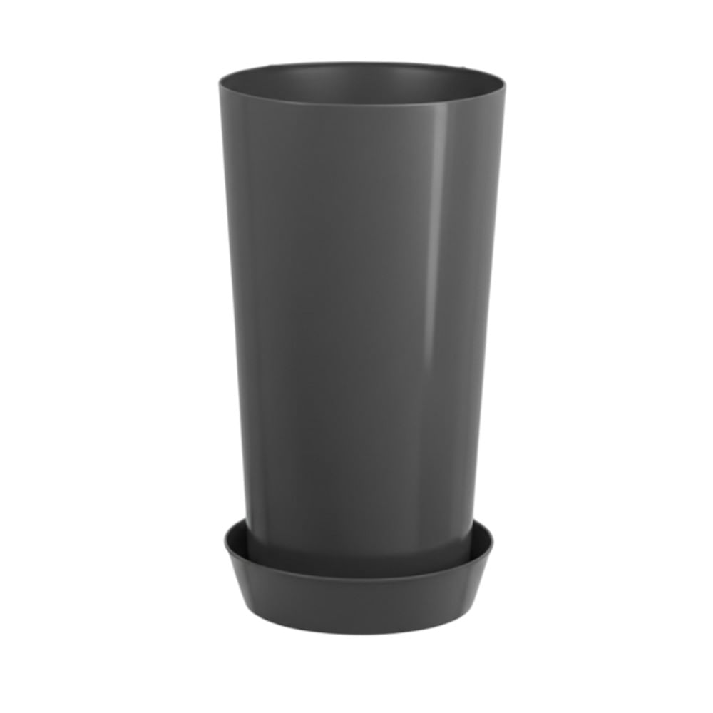 Maceta redonda estilo marfil 26x46cm con base en color Gris