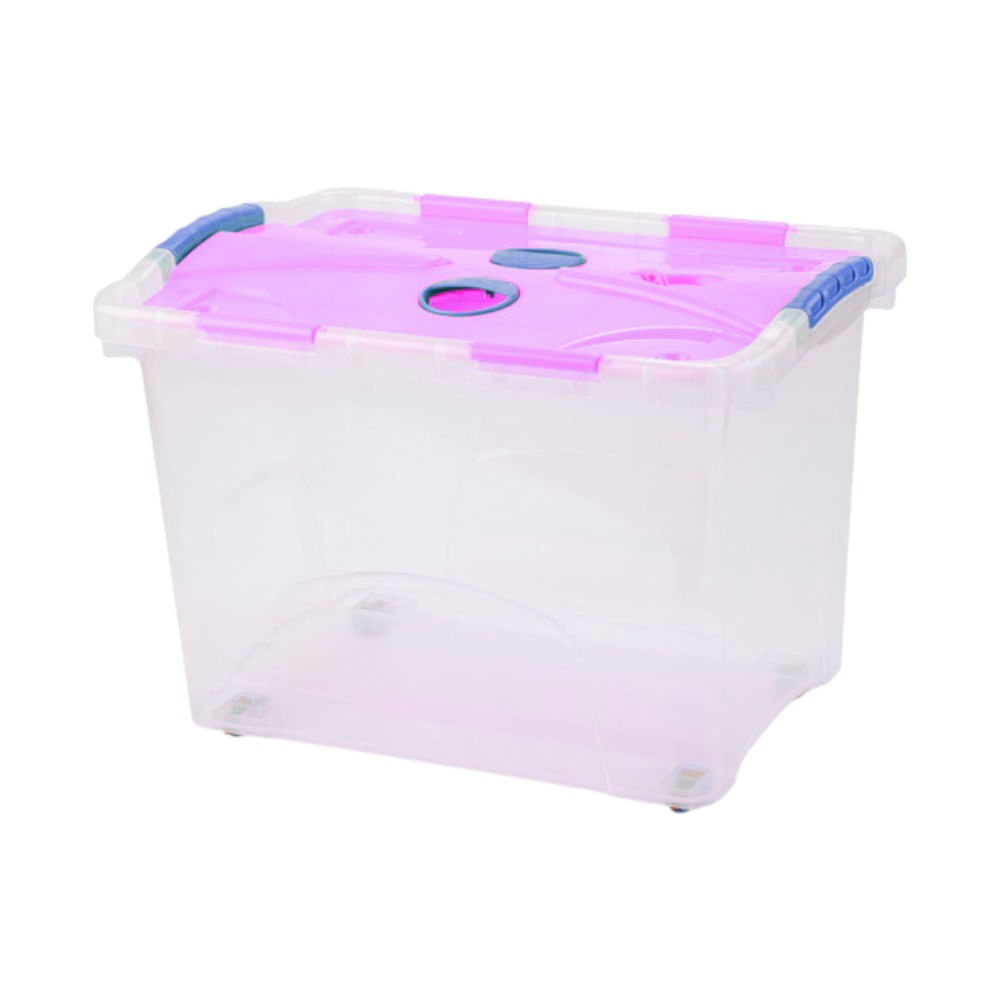 Baúl capacidad 30.8 lt caja transparente tapa Rosado con violeta