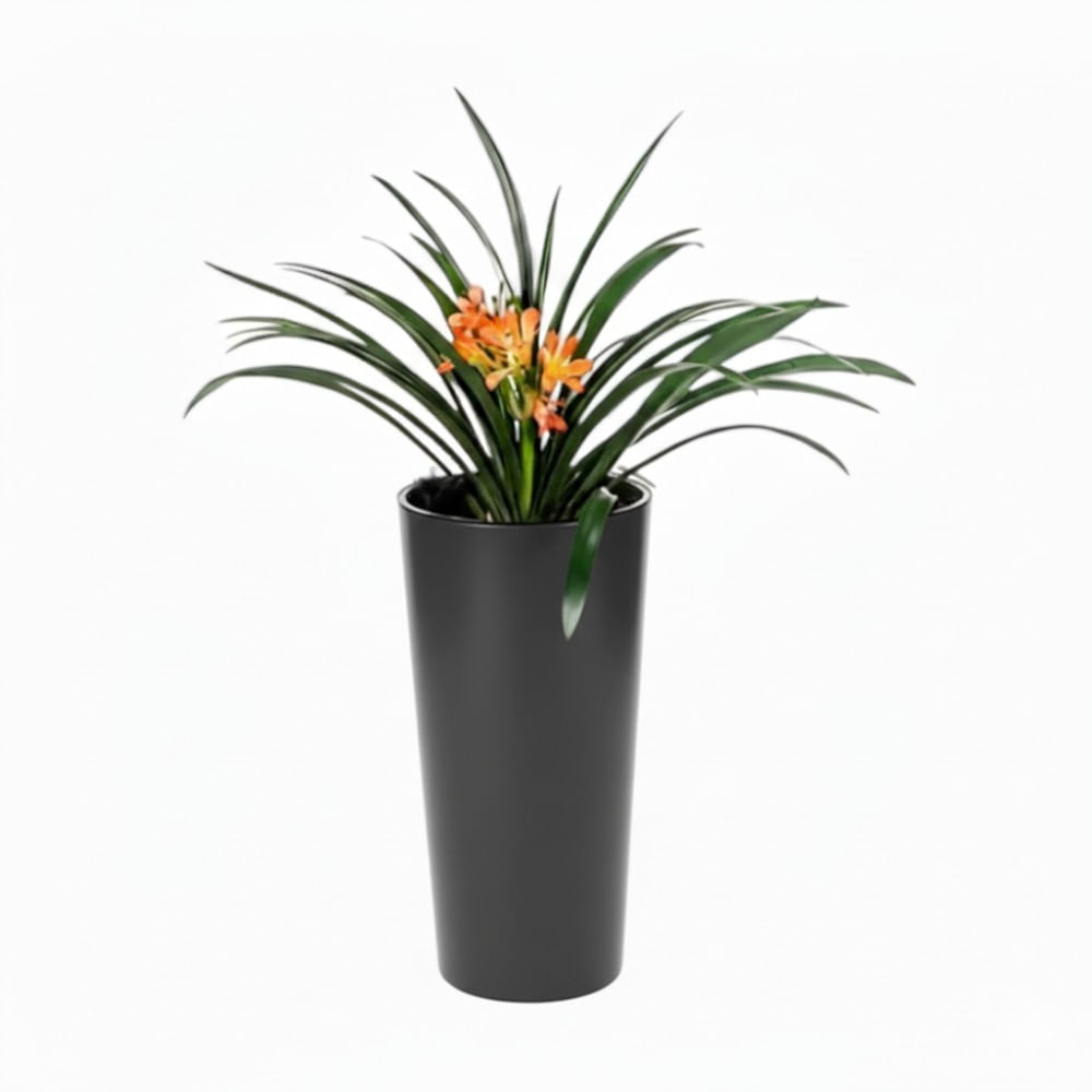 Maceta redonda estilo marfil 30x57cm, en color gris